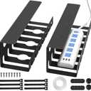 Delamu 2 Pack Metal Under Desk Cable Management Tray, U Channel Cord Organizer Box, Office Under Desk Cord Organizers, Cable Management with Various Accessories, Black, 15.75 Inches