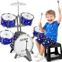Upgraded Kids Drum Set for Toddlers Plastic Musical Jazz Drum Instruments Kit Birthday Musical Learning Toys for 4 5 6 Boys Girls, Starlight Blue, Junior