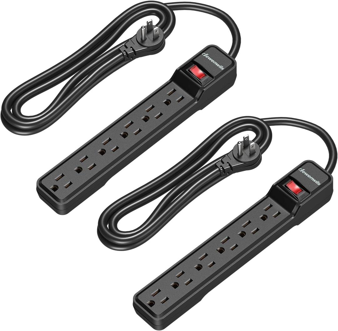 DEWENWILS 2-Pack 6-Outlet Power Strip Surge Protector, 6Ft Long Extension Cord, UL Listed, Low Profile Flat Plug, 15 Amp Circuit Breaker, 500 Joules, Wall Mount, Black