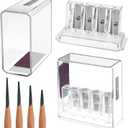 2 Pieces Carpenter Long Point Manual Pencil Sharpener with Plastic Lid 4 Holes Handheld Sharpener for Sketching, Charcoal, Colored Pencils (Transparent)
