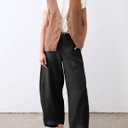 Xiaoxuemeng Linen Pants Women Wide Leg Capri Beach Pants Elastic Waisted Baggy Linen Trousers, XL