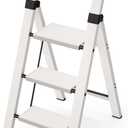 Taranta 3 Step Ladder, Lightweight Aluminum Step Stool with Convenient Handgrip, Folding Ladder with Anti-Slip Pedals, 330lbs Capacity Stepladder for Home, Office, Kitchen - White