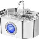 Cat Water Fountain Stainless Steel 108oz/3.2L, APAUK Automatic Pet Fountain Dog Water Dispenser with Water Level Window, Quiet Cat Fountain for Drinking, Inside with Replacement(1 Filters&1 Sponges)