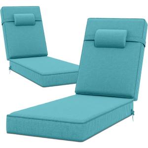72 x 21 x 4 Inch Olefin Chaise Lounge Cushions, Lounge Chair Cushions with Headrest for Outdoor Furniture - Weather and Fade Resistant Patio Replacement Furniture Lounge Chair Cushion Set of 2 (Lake Blue)