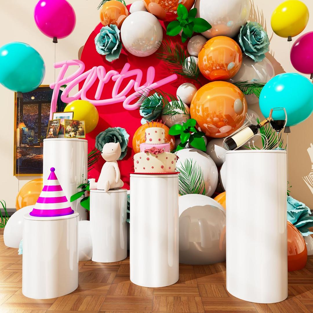 Cylinder Stands for Party for Wedding & Birthday Decor Round Pedestal Party Plinth, Cylinder Pedestal Stand, Elegant Event Display Stand, Versatile Decorative Pillar (5 pieces)