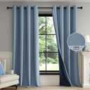 FMFUNCTEX 100% Blackout Curtains for Living Room, Slate Blue Curtains 96 Inches Long Weave Textured Thermal Insulated Curtains for Bedroom, Black Out Drapery Grommet Room Darkening 2 Panels
