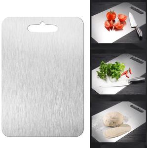 Titanium Cutting Boards Stainless Steel Double-Sided Chopping Board for Meat Vegetable Fruit Non-Slip Design Home Kitchen Cooking 14x10in