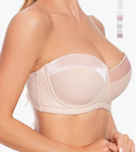 Women's Push up Strapless Bra with Clear Straps for Big Bust, Never Move On Party Band Size 34G