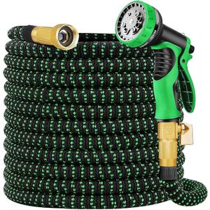 Expandable Garden Hose 25FT, 10-Function Spray Nozzle, Upgraded Latex Core Inner Pipe Retractable Water Hose with Sturdy 3/4'' Fittings Flexible Lightweight Water Hose with Hook and Storage Bag