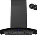 FIREGAS Range Hood 30 inch, 600 CFM Wall Mount Glass Kitchen Hood Ducted/Ductless Convertible with 3-Speed Fan, Screen Control, Time Setting, LED Lights, Black Painted Stainless Steel Vent Hood