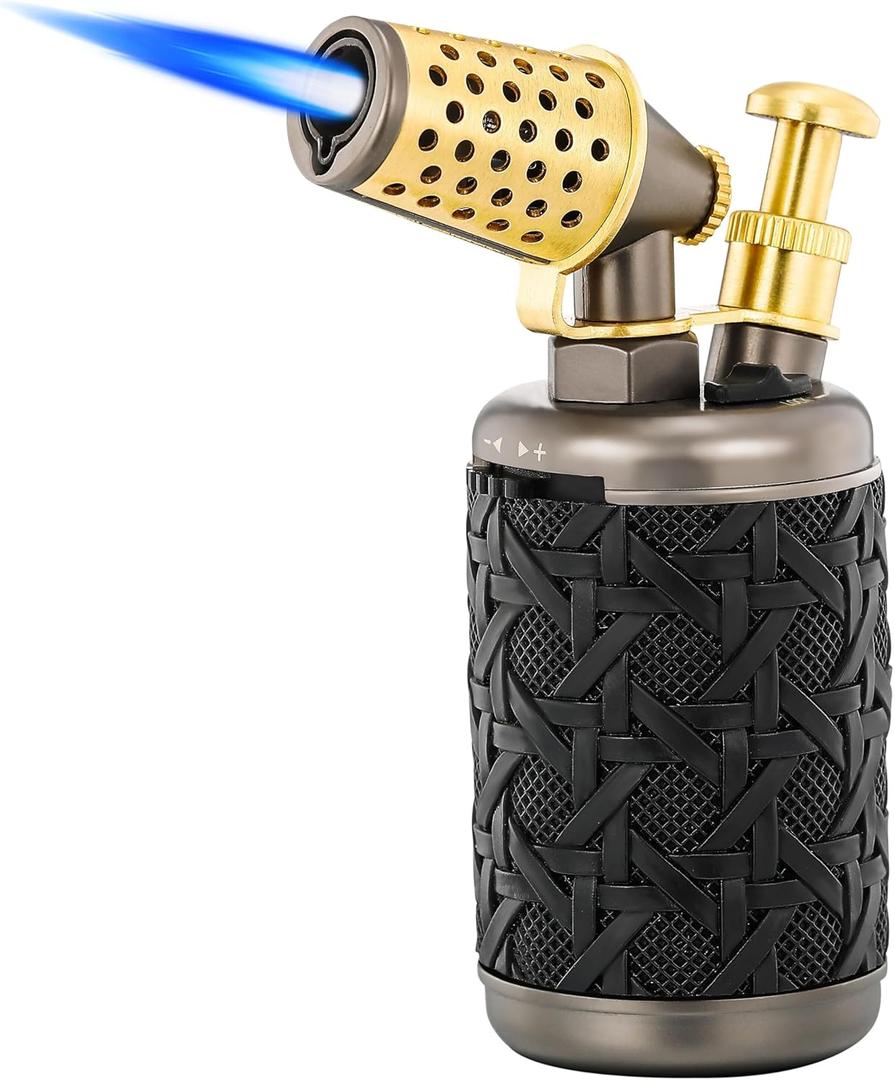 Ambrogio.L Jet Torch Lighter,Tabletop Refillable Butane Gas Windproof Cigar Copper Lighter with Cigar Punch Flame Lock