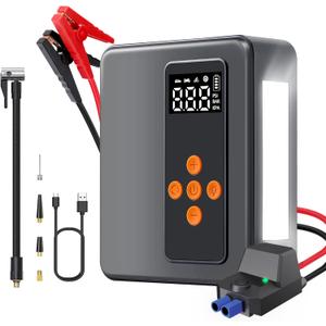 Jump Starter 8000A Peak with 200PSI Air Compressor, Portable Battery Charger for All Gas 12L Diesel Engines, Tire Inflator Combo, Power Station with LED Flashlight, Roadside Emergency Tool, Gifts