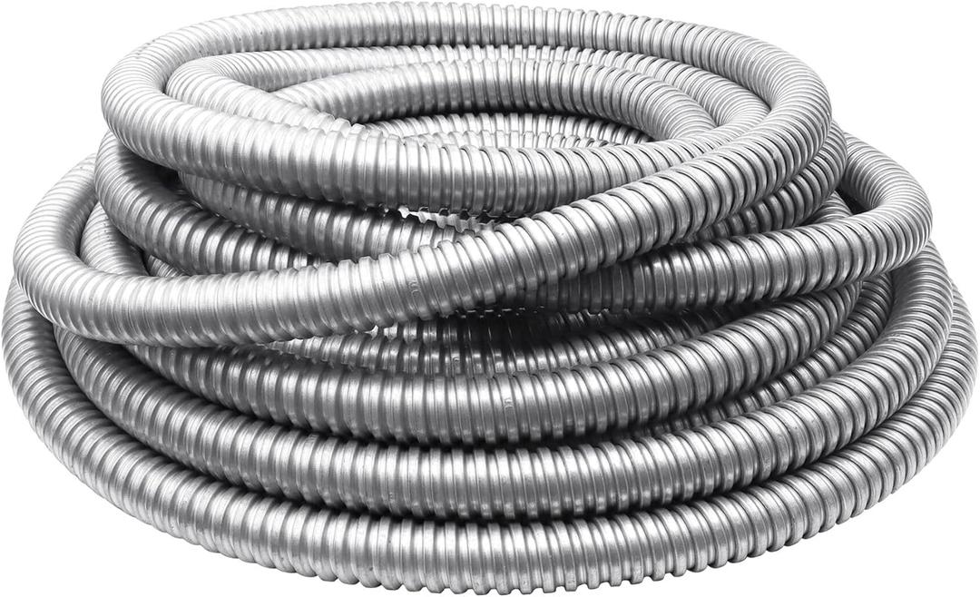 1/2 Inch Flexible Reduced Wall Electrical Conduit, 25 Ft Iron Galvanized Cable Sleeve Tube for Home Low Voltage Cable Management, Wiring and Protection