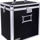 Vaultz Vinyl Record Storage Box - Locking 50 Album Holder & Organizer - Great Alternative to Flimsy LP Crate - 14.4 x 13.4 x 9.6 Inches - Black