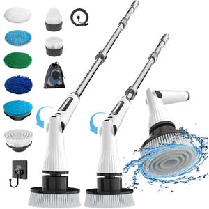 MGLSDeet Electric Spin Scrubber, Rechargeable Cleaning Brush with 8 Replaceable Brush Heads, Cordless Power Scrubber, Electric Scrubber for Cleaning Bathroom, Bathtub, Shower, Tile (White 8052)
