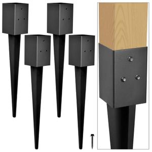 Heavy Duty Metal Fence Post Anchor Ground Spike 31.5''x4''x4'' for Fence, Mailbox, Bird Feeder, Decking, Banner with The Black Powder Coating Cover on The Surface (Set 4)