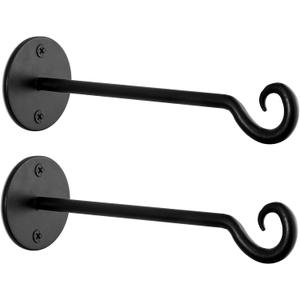 Monarch Abode Hanging Basket Hooks, Heavy Duty Metal Plant Hangers Outdoor or Indoor for Flower Basket, Wall Fence Hooks for Bird Feeder Bracket, Set of 2, 7.5-inch Black Plant Wall Hanger