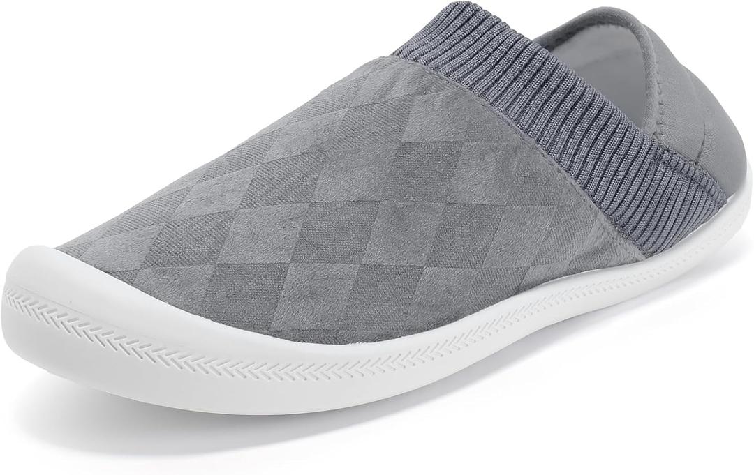 STQ Women's Slippers Indoor with Slip on Cozy House Shoes Non Slip Warm Loafers (Gray)