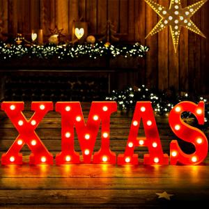 XIMISHOP Christmas Decor-Christmas Decorations Indoor-4 LED Marquee Light Up Letters Sign "XMAS" Christmas Lights for Xmas Home Kitchen Fireplace Tabletop Party Decoration