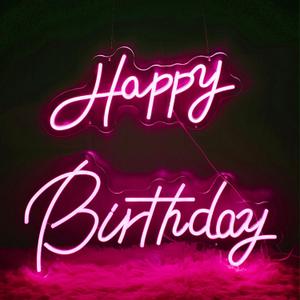 22x16.9 Inch Large Happy Birthday Neon Sign, Dimmable Pink LED Neon Light Sign for Party Backdrop, USB Wall Decor for Bedroom,Reunion,birthday