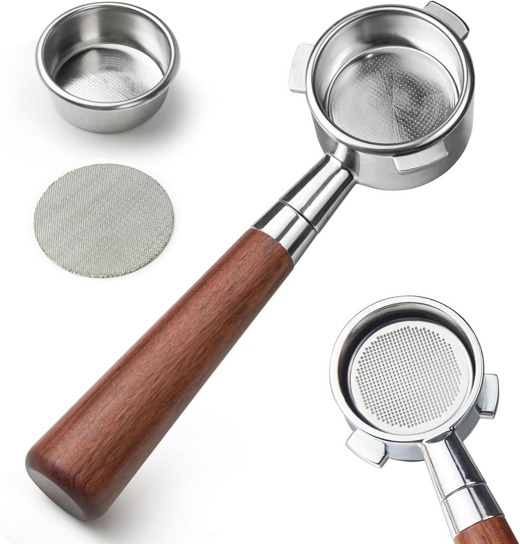 51mm Bottomless Portafilter 3 Ears, YMWVH Professional Espresso Portafilter 51mm for De-longhi EC680, EC685 & EC885 Espresso Machine, Stainless Steel Basket and Walnut Handle