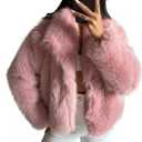 JENNIFERM, Women's Cropped Faux Fur Jacket Fashion Solid Color Lapel Warm Winter Coat Furry Outerwear, Medium Size, Pink Color