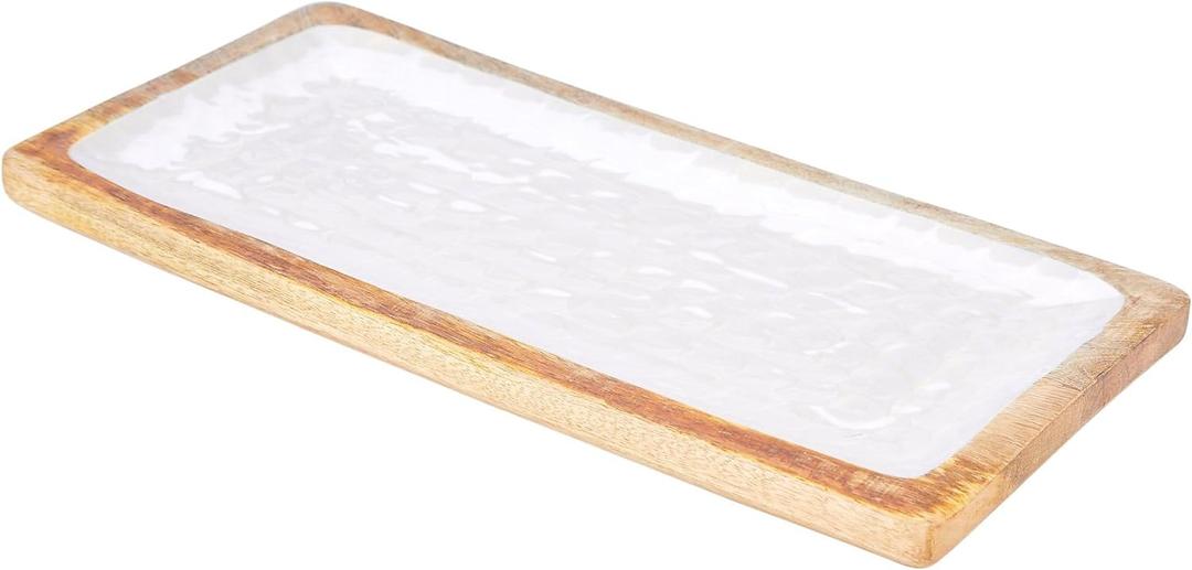 Boston International Mango Wood and Mother of Pearl Cheese Board Centerpiece Serving Tray, Large 16.25" x 7.5"