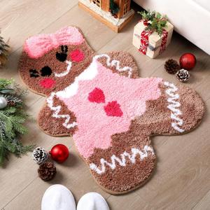 Tinideya Pink Gingerbread Men Bath Mat Christmas Bath Rug Cute Non-Slip Absorbent Mat for Bathroom Floor Tub Decor Gingerbread Microfiber Rug Christmas Bathroom Decoration
