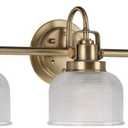 Progress Lighting P2992-163 Archie Collection Clear Double Prismatic Glass Coastal Bath Vanity, 3-Light, Vintage Brass, 26.25x7.25x8.75 in