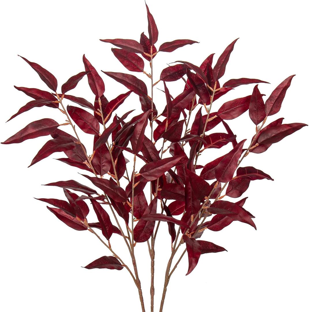 DILATATA 32 inch Red Artificial Eucalyptus Spray Fall Eucalyptus Leaves Fall Foliage Branches Fall Leaves Stems for Home Floral Arrangement Autumn Festival Thanksgiving Decor