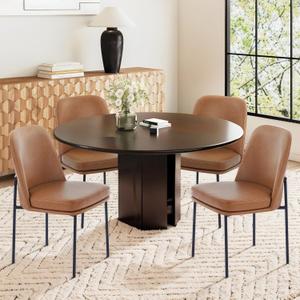 COLAMY Modern Dining Chairs Set of 2, Faux Leather Upholstered Dining Room Chairs Kitchen Chairs Dinner Chair with Curved Back and Metal Legs, Brown