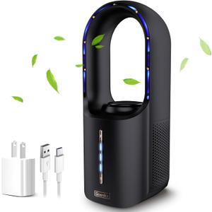 Inmorven Bladeless Desk Fan, Small Desktop Fans for Office Quiet Plug In, Mini Table Fan for Bedroom, Portable Air Circulator with USB Charging, 11.8 Inch