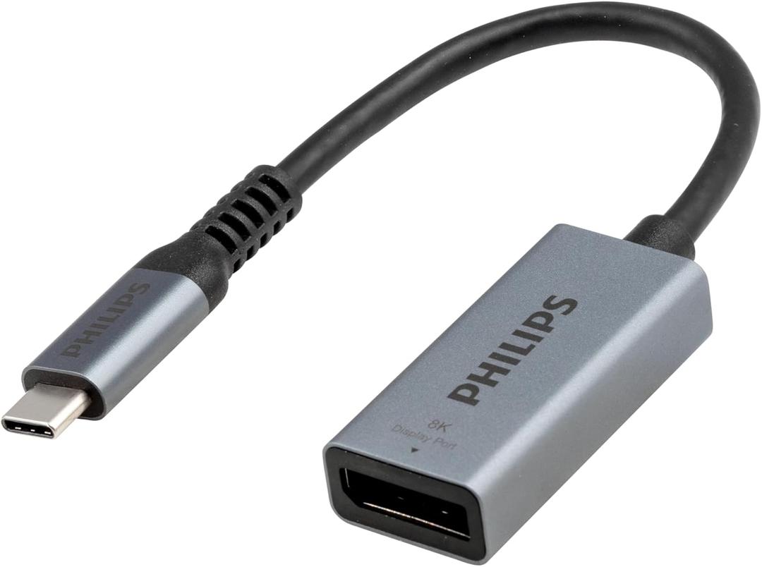 Philips USB C to DisplayPort Adapter, [8K UHD @ 60Hz 4K HD @ 144Hz] Type C USB C Adapter 32.4 Gbps Data Transfer Speed for MacBook Pro MacBook Air, iPad Pro, XPS 15/13, Spectre, Surface, SWL9753S/37