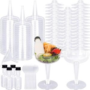 Whaline 50 Set 4Oz Plastic Charcuterie Cups with Mini Alcohol Bottles Sporks Liquid Funnels Disposable Clear Stemmed Glasses Champagne Cups for Wedding Birthday Party