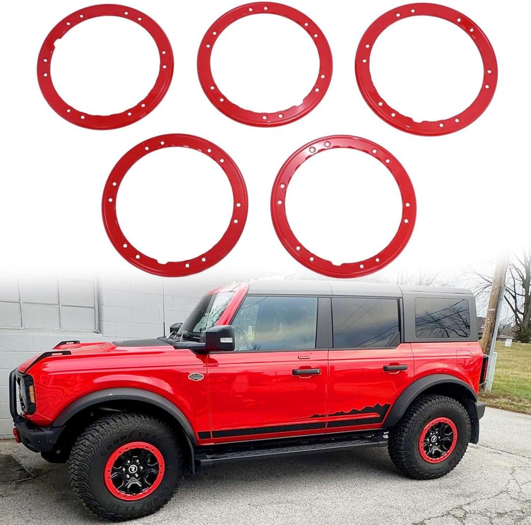 5 Pcs Bead Lock Wheel Trim Rings Red Kit Fit for 2021-2026 Ford Bronco Sasquatch Package Beauty Rings Red