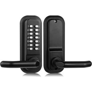 Mechanical Keyless Entry Door Lock with Handle, Stainless Steel Waterproof keyless gate Locks for Outdoor Fence, Mechanical Door Locks with with Keypad (Black, with Large Cushion)