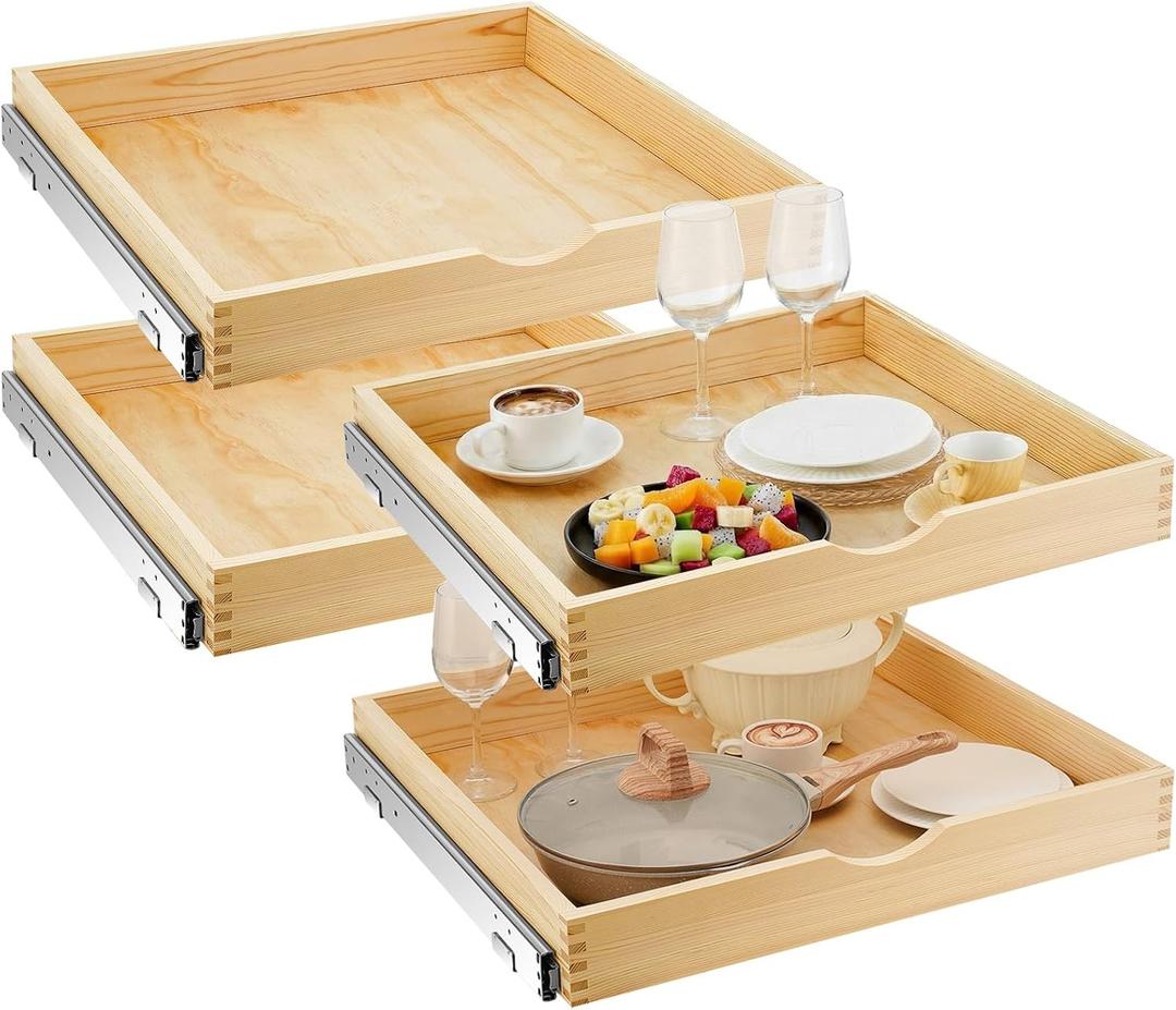 4 Pack Wooden Pull out Tray Cabinet Organizer, 24'' X 21''