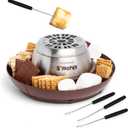 Nostalgia Indoor Electric Stainless Steel S'Mores Maker with 4 Lazy Susan Compartment Trays for Graham Crackers, Chocolate, Marshmallows and 4 Roasting Forks, Brown