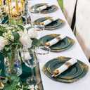 Nervure 175PCS Green Plastic Plates - Disposable Green Gold Party Plates & Pre Rolled Napkins with Cutlery for 25 Guests, 50Plates, 75Silverware, 25Cups, 25Napkin for Wedding & Party & St Patricks Day