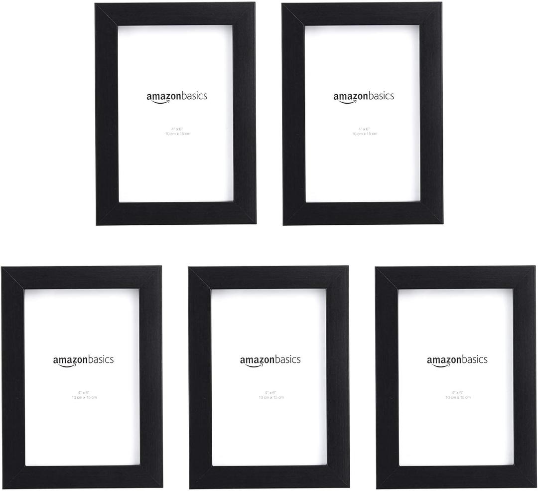 Amazon Basics Rectangular Picture Frame Set for Wall Hanging or Tabletop Display, 6 x 4 in, Black, 5-Pack