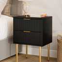 Masupu Nightstand,Mid-Century Modern Bedside Table with 2 Storage Drawer,Small Gold Frame Side End Table for Bedroom,Living Room, Black