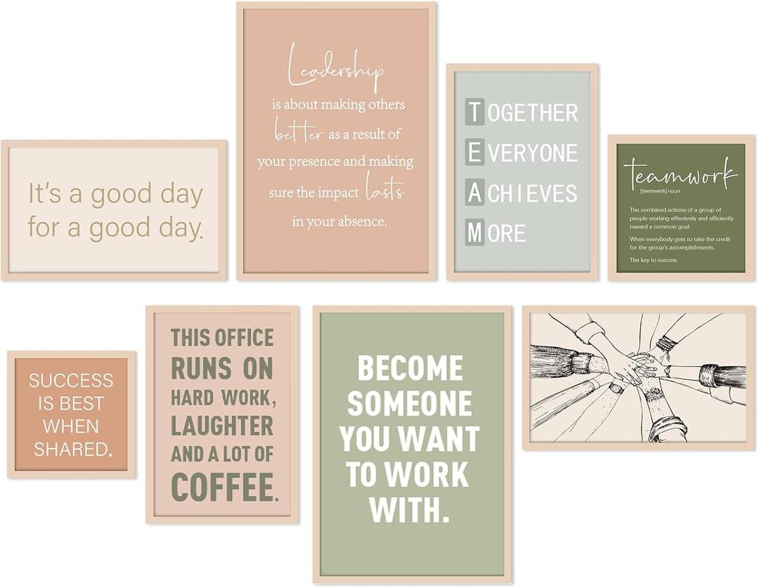 Faccito 8 Set Office Wall Decor Teamwork Motivational Decoration for Office Inspirational Teamwork Wooden Framed Art Decor Large Inspiring Positive Quotes Decoration for Home Work Classroom Cubicle