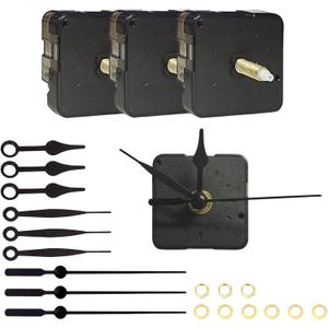 3 Pieces Clock Movements DIY Wall Clock Battery Operated Mechanism Clock Hands High Torque Long Shaft Repair Parts Replacement with Matching Parts and Pointers Total Shaft Length 22mm(No Battery)