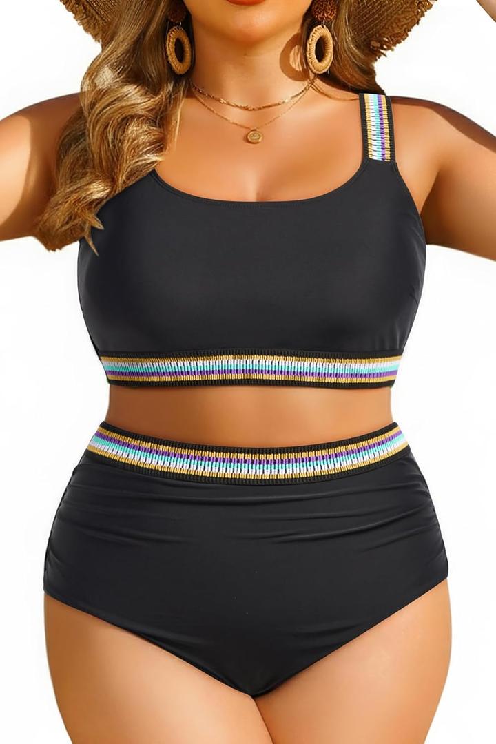 Black Women Two Piece Plus Size Bikini - High Waisted Swimsuits Tummy Control Bathing Suits Swimwear 2025 20W