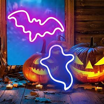 YAOZHOU Halloween Decorations Neon Sign Lights, 2Pack Cute Orange and Green Thanksgiving Lights for Home,Indoor Battery Operated or USB, Fall Decor for Room, Wall, Kitchen, Mental, Bedroom
