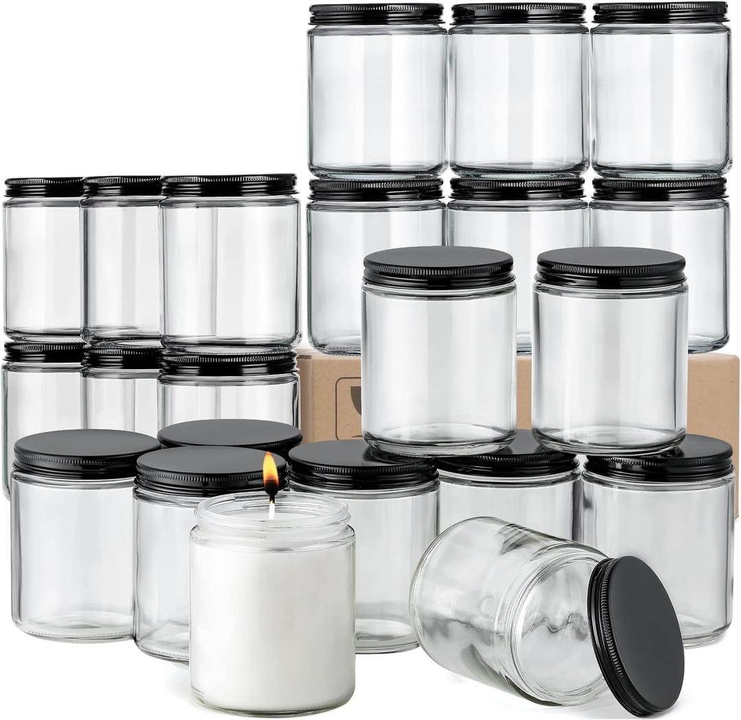 24 Pack, 8 OZ Thick Glass Jars with Metal Lids, Clear Round Candle Making Jars,Empty Food Storage Containers, Mason Canning Jar For Spice, Powder, Liquid, Sample, Lotion, Cosmetic, Dishwasher Safe