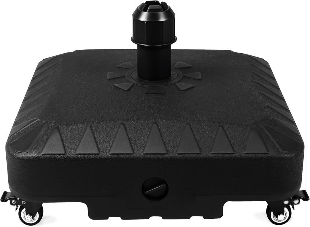 Patio Umbrella Base with 4 Rolling WheelsFillable & Movable Market Stand for Patio,Poolside, Deck,Garden (Black)