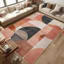 5x7 Area Rugs for Living Room Machine Washable Geometric Boho Rug Non Slip Printed Mid Century Rug Carpet Friendly Modern Rug for Bathroom Bedroom Dining Room Office (Red Circle)