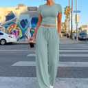 Trendy Queen 2 Piece Matching Summer Lounge Set Womens Side Ruching Top Wide Leg Pants Sets with Pockets (Green, S)