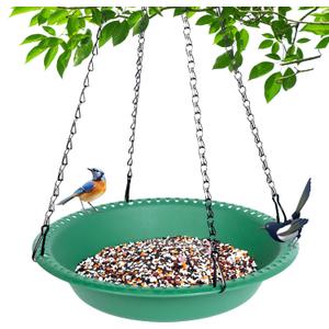 Hanging Bird Feeder for Garden Yard Outside, Bird Seed Catcher Tray, Rugged Recycled Feeding Station (16 inch, Green)